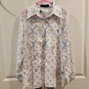 Elegant White Monogram Patterned Shirt